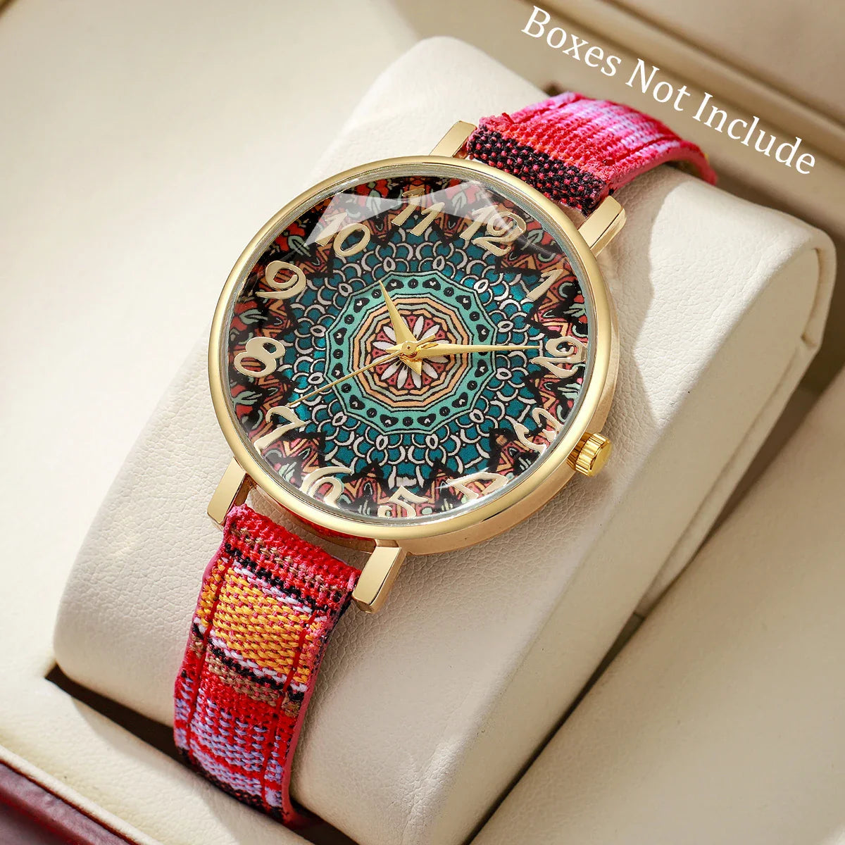 Bohemian Women's Watch, Mandala Dial, Woven Strap
