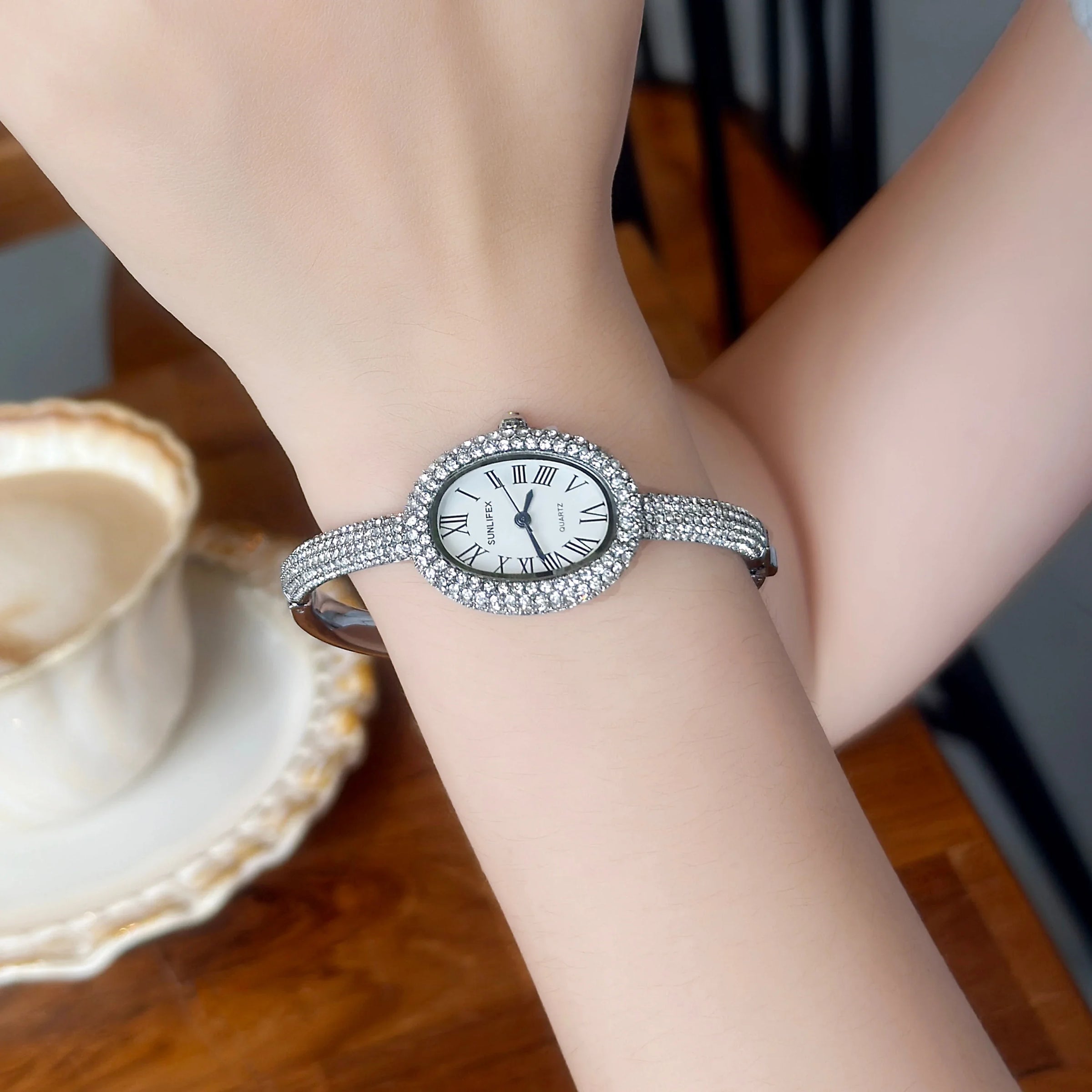 Vintage Women's Oval Watch Set with Stones
