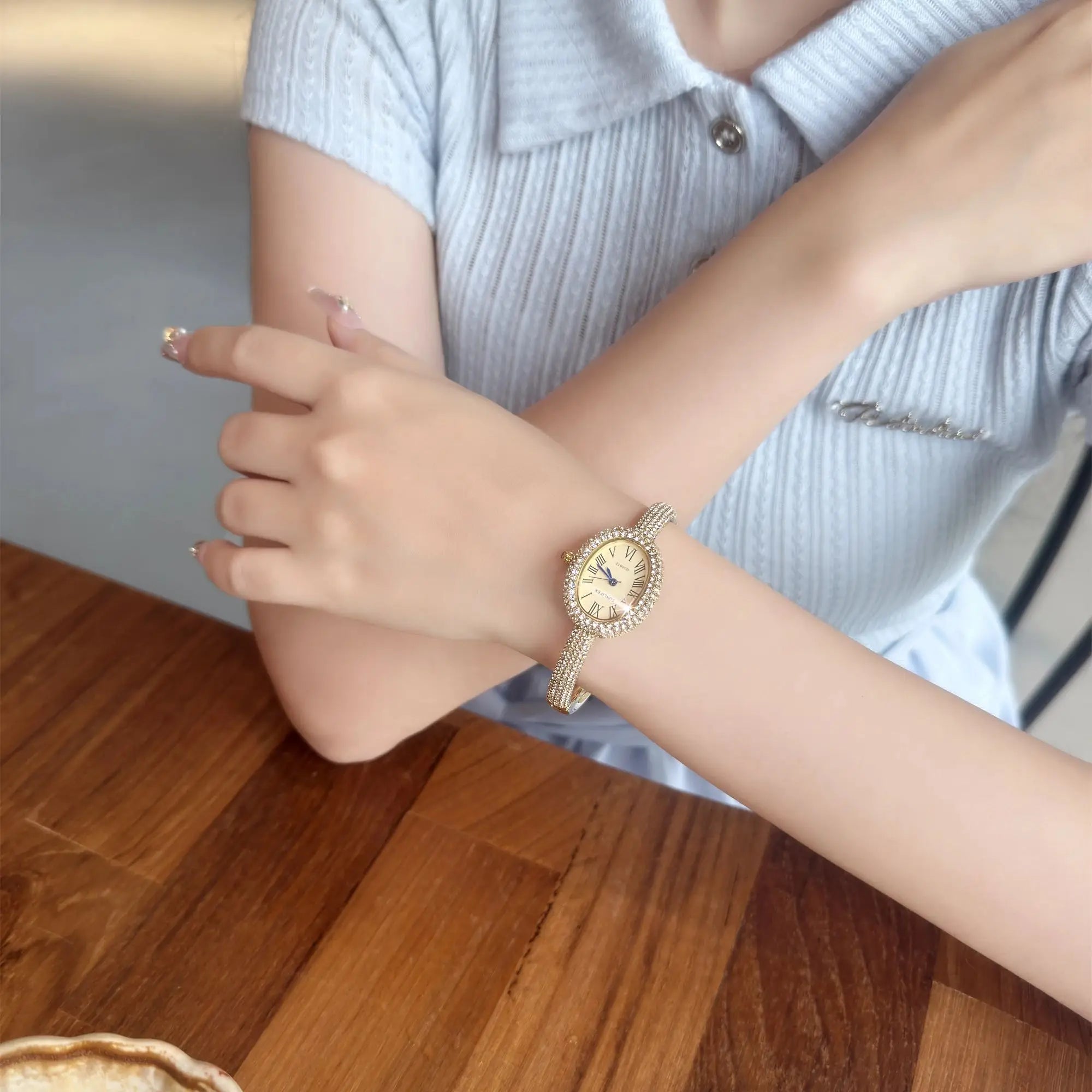 Vintage Women's Oval Watch Set with Stones