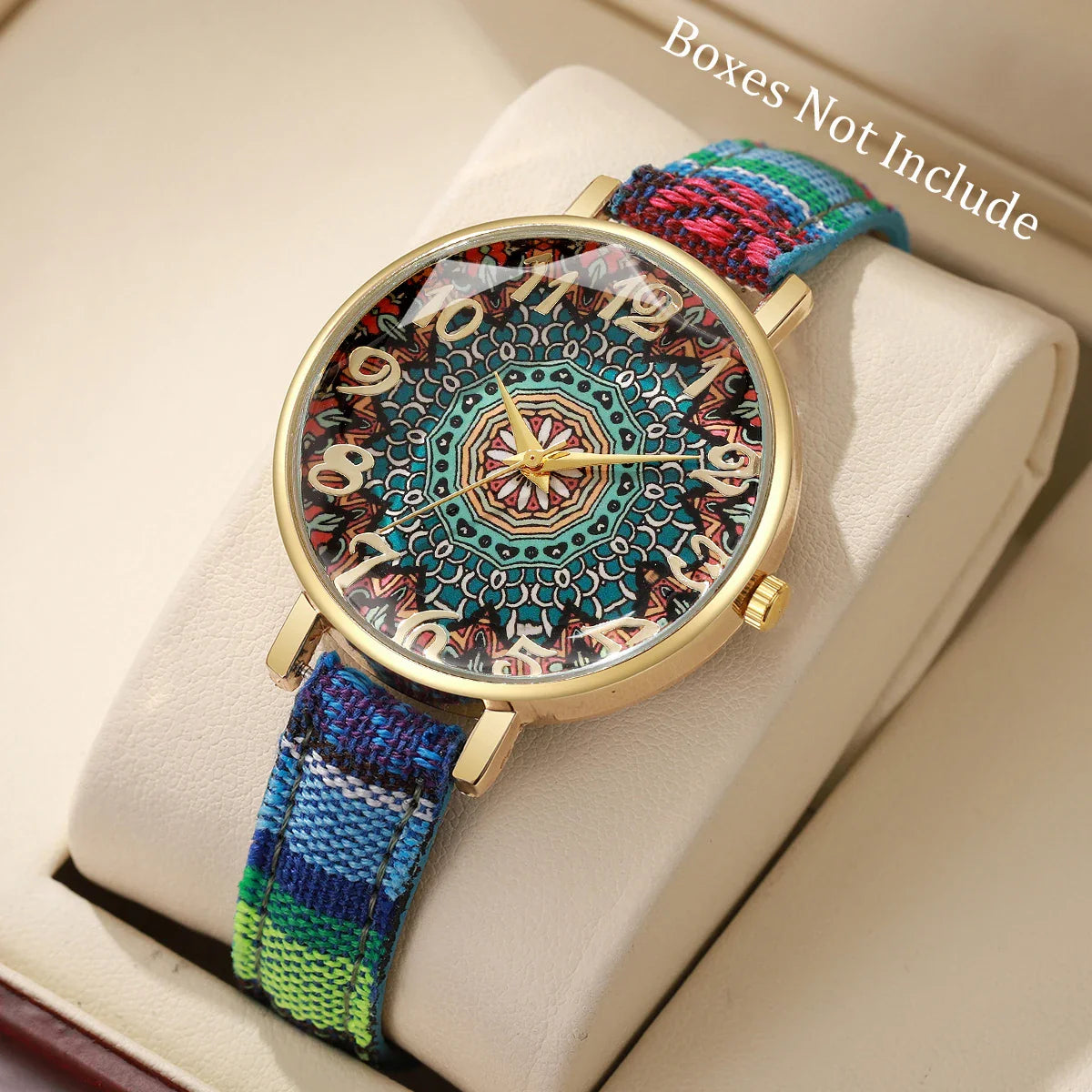 Bohemian Women's Watch, Mandala Dial, Woven Strap