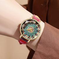 Bohemian Women's Watch, Mandala Dial, Woven Strap