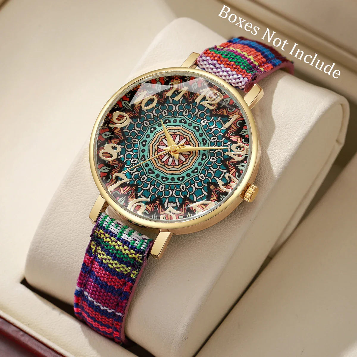 Bohemian Women's Watch, Mandala Dial, Woven Strap