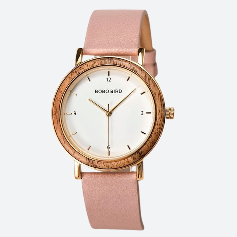Colorful Wooden Women's Watch with Minimalist Gold Dial