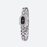 Elegant Women's Quartz Watch with Oval Dial Set with Rhinestones and Crystals