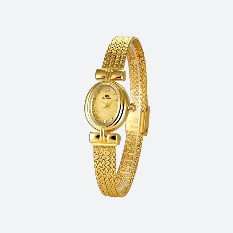Elegant Women's Quartz Watch with Small Oval Dial and Braided Mesh Bracelet
