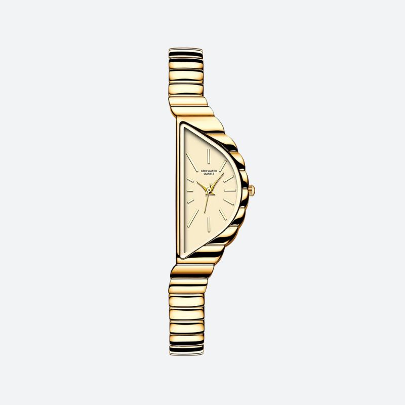 Elegant Women's Quartz Watch with Triangular Dial and Rigid Wavy Bracelet