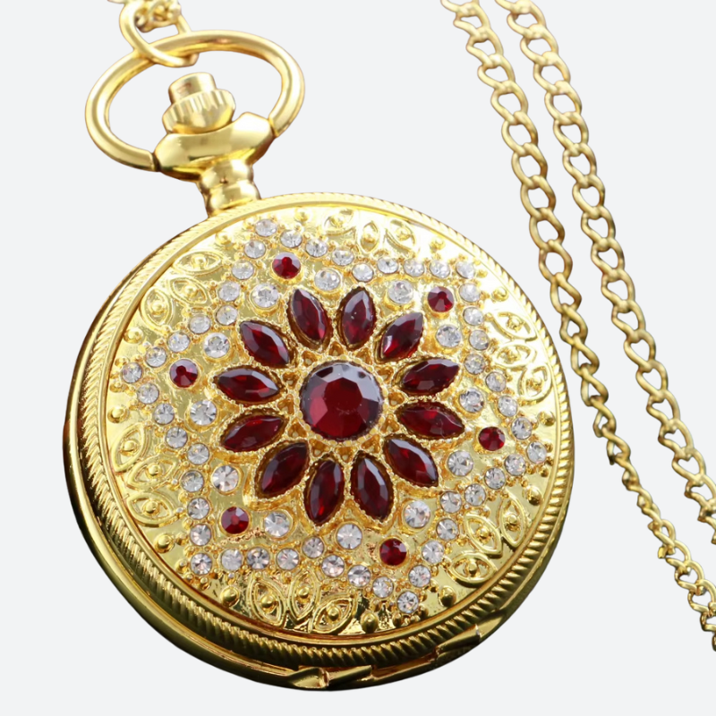 Gold-Tone Women's Pocket Watch with Gemstone