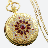 Gold-Tone Women's Pocket Watch with Gemstone