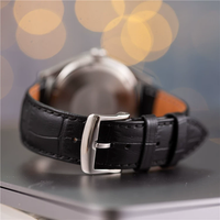 Vintage Men's Minimalist Quartz Watch with Black Leather Strap