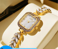 Vintage Women's Square Watch, Mother-of-Pearl and Rhinestone Dial