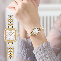 Vintage Women's Square Watch, Mother-of-Pearl and Rhinestone Dial