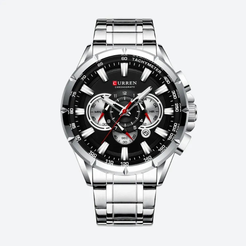 Large Men's Quartz Chronograph Watch, Sporty Design
