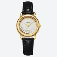 Luxury Quartz Watch for Women, Leather Strap, Gold Dial, Elegant Style