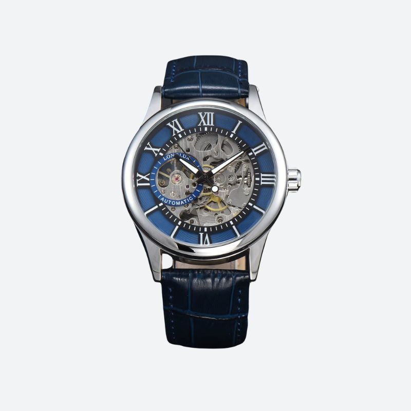 Men's Automatic Leather Watch, Skeleton