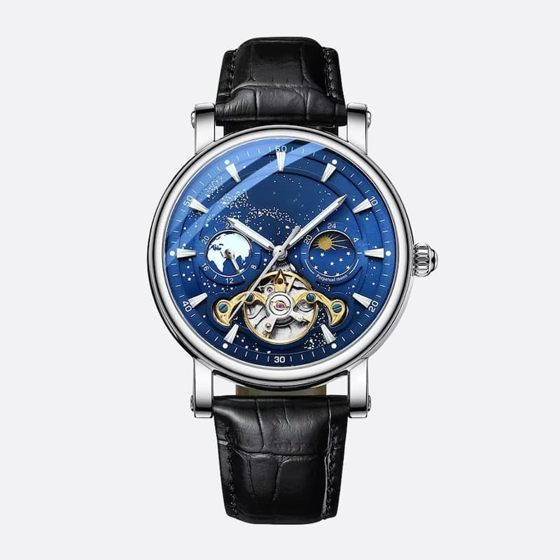 Men's Automatic Watch with Celestial Design and Luminous Dial