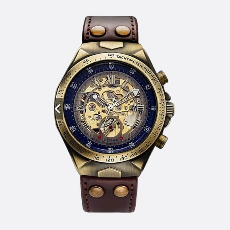 Men's Bronze Skeleton Watch, Automatic Mechanical