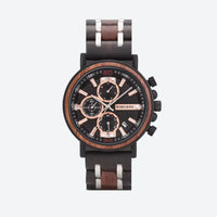 Men's Chronograph Watch in Wood and Steel, Multifunction Quartz Movement