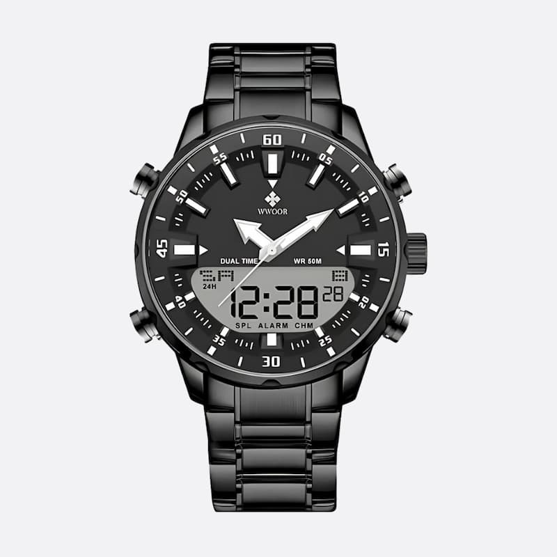 Men's Digital Quartz Chronograph Military Watch, Dual Display