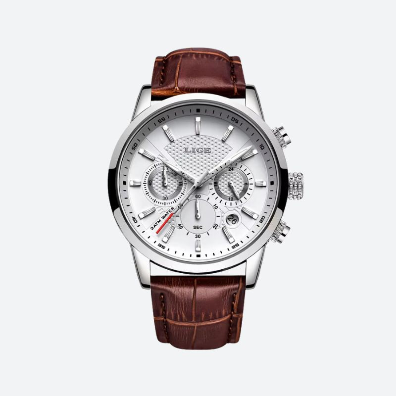 Men's Leather Chronograph Watch, Waterproof - Military Style