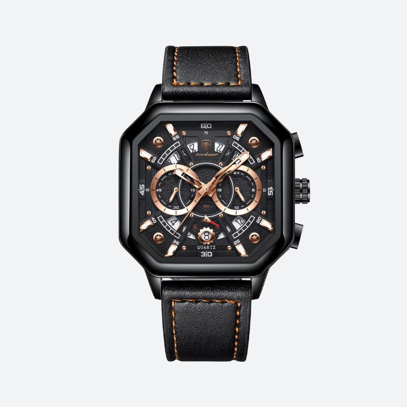 Men's Leather Quartz Sports Watch, Waterproof