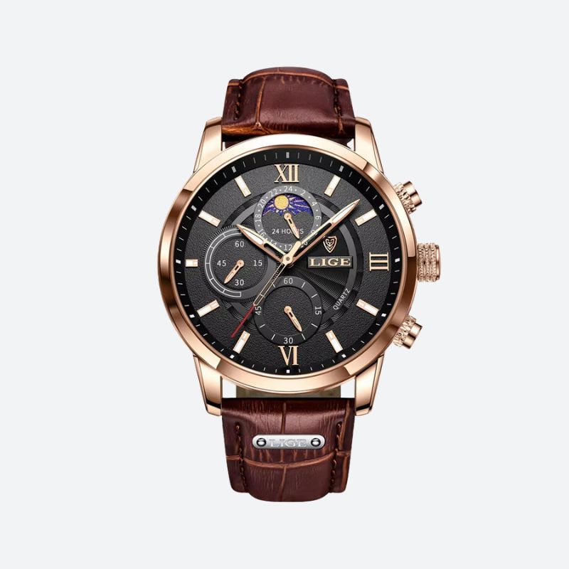 Men's Leather Quartz Watch, Waterproof