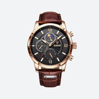 Men's Leather Quartz Watch, Waterproof