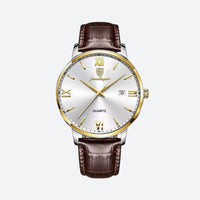 Men's Leather Watch, Waterproof Quartz Crystal