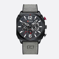 Men's Military Chronograph Watch, 44mm, Blue Dial, Leather Strap