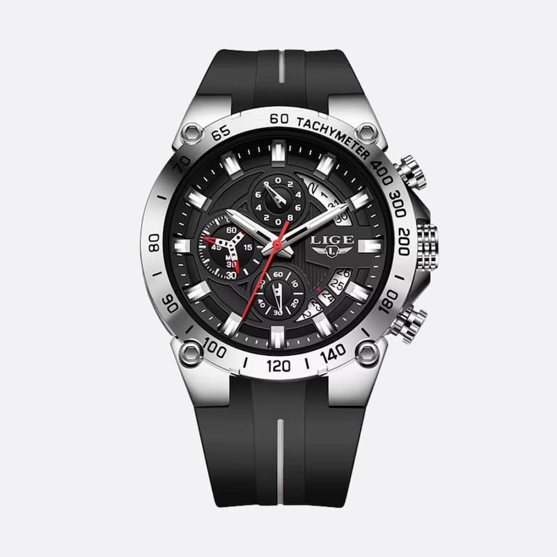 Men's Military Chronograph Watch, Silicone Strap