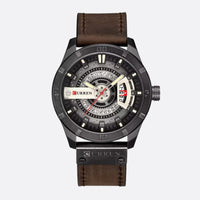Men's Military Quartz Watch, 45mm, Waterproof, with Leather Strap