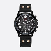 Men's Military Quartz Watch with Leather Strap