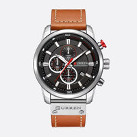 Men's Quartz Chronograph Watch, Waterproof with Leather Strap