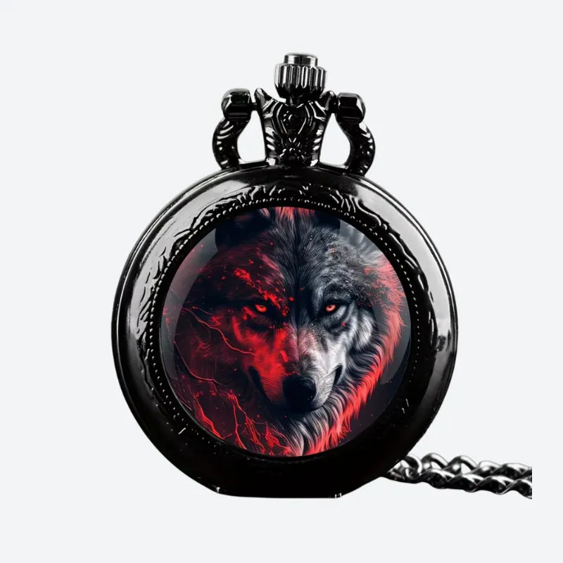 Men's Quartz Pocket Watch, Engraved Animal Design