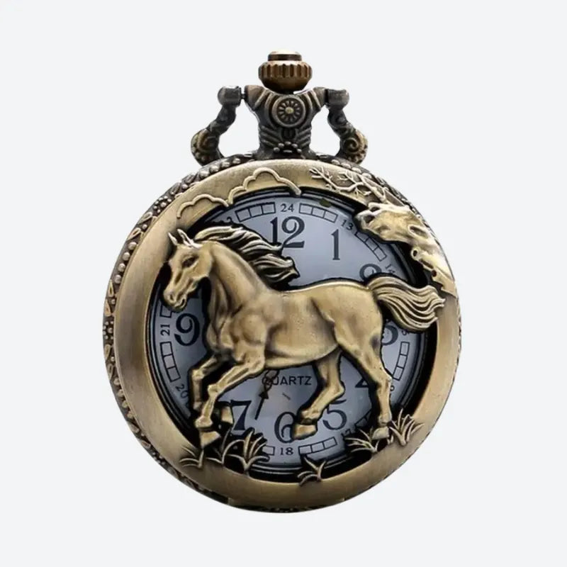 Men's Quartz Pocket Watch Engraved Antique Horse
