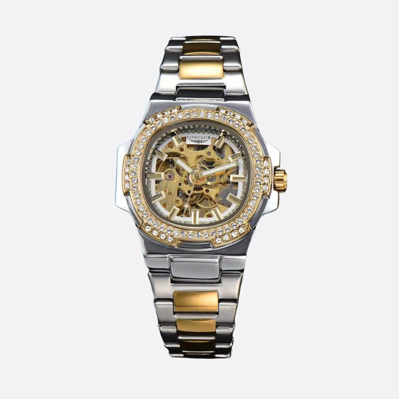 Men's Skeleton Mechanical Watch in Stainless Steel