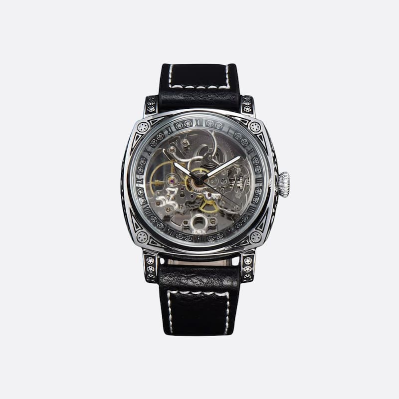 Men's Skeleton Watch, Engraved Design