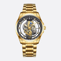 Men's Skeleton Watch in Gold-Tone Steel, Luminous Quartz