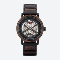 Men's Skeleton Watch in Steel and Wood, Mechanical Movement