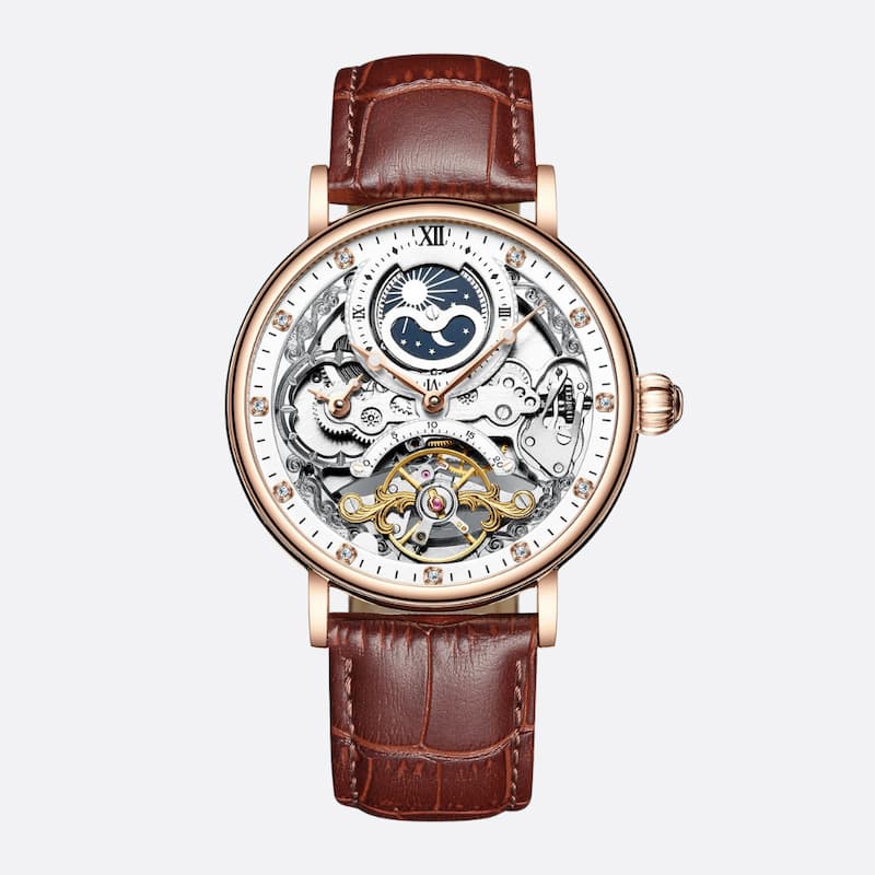 Men's Skeleton Watch with Tourbillon and Moon Phase