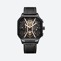 Men's Square Leather Chronograph Watch