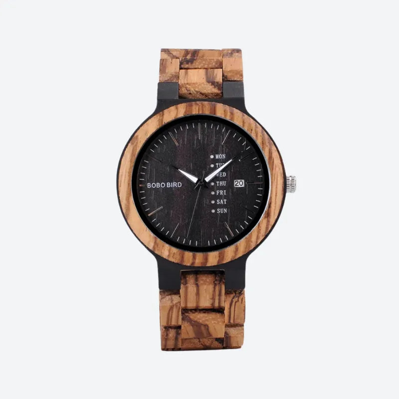 Men's Watch in Natural Wood, Multifunctional Dial