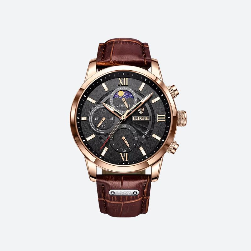Men's Waterproof Quartz Leather Watch, Casual Style