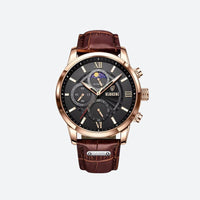 Men's Waterproof Quartz Leather Watch, Casual Style