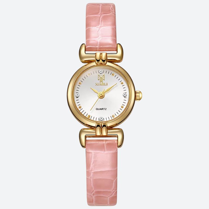 Minimalist Women's Quartz Watch in Crocodile Leather