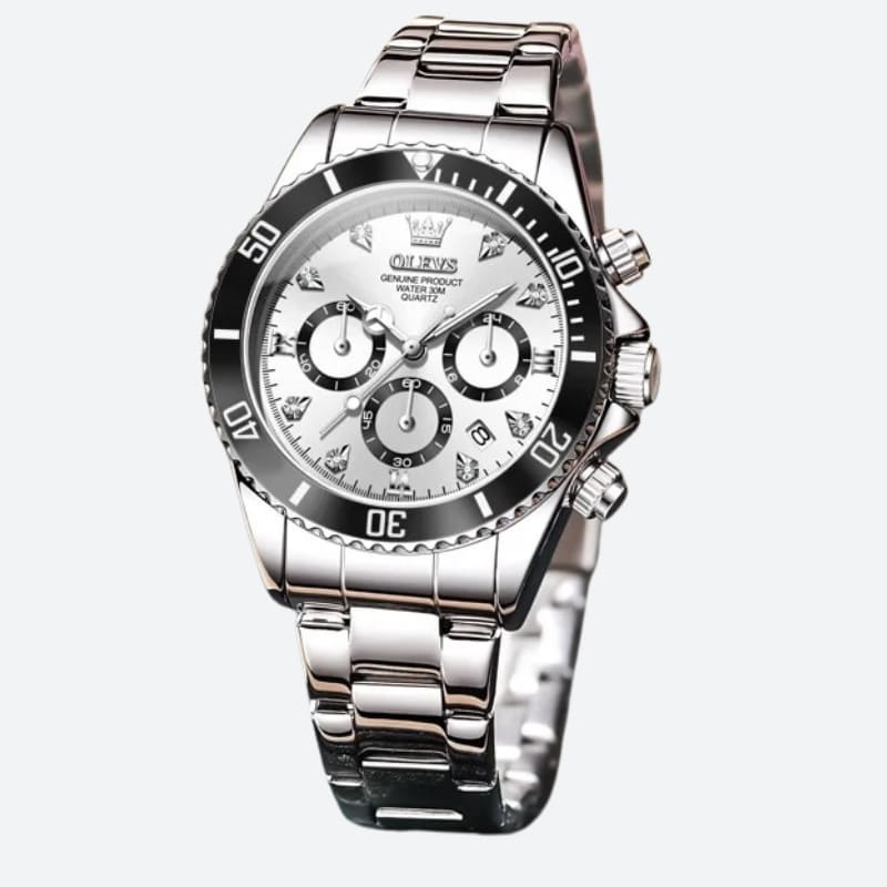 Women's Silver Chronograph Watch with Black Bezel, 35mm
