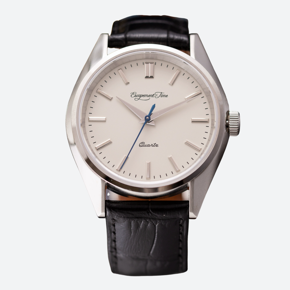 Vintage Men's Minimalist Quartz Watch with Black Leather Strap