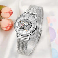 Women's Automatic Watch with Steel Mesh Bracelet & Openwork Dial