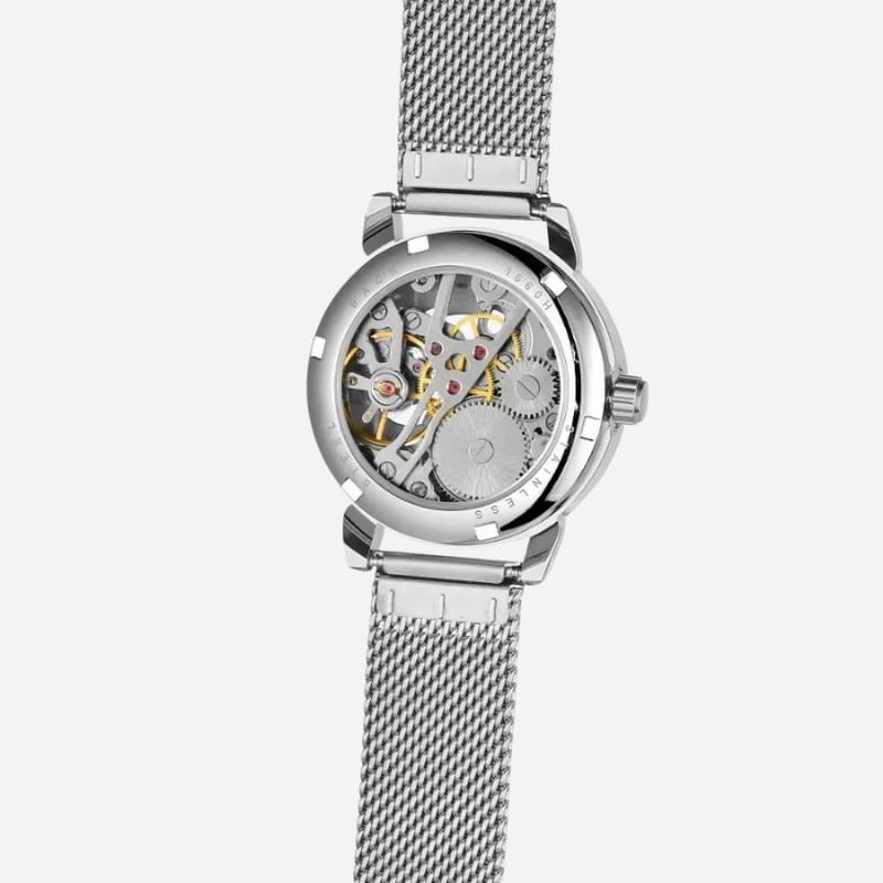 Women's Automatic Watch with Steel Mesh Bracelet & Openwork Dial