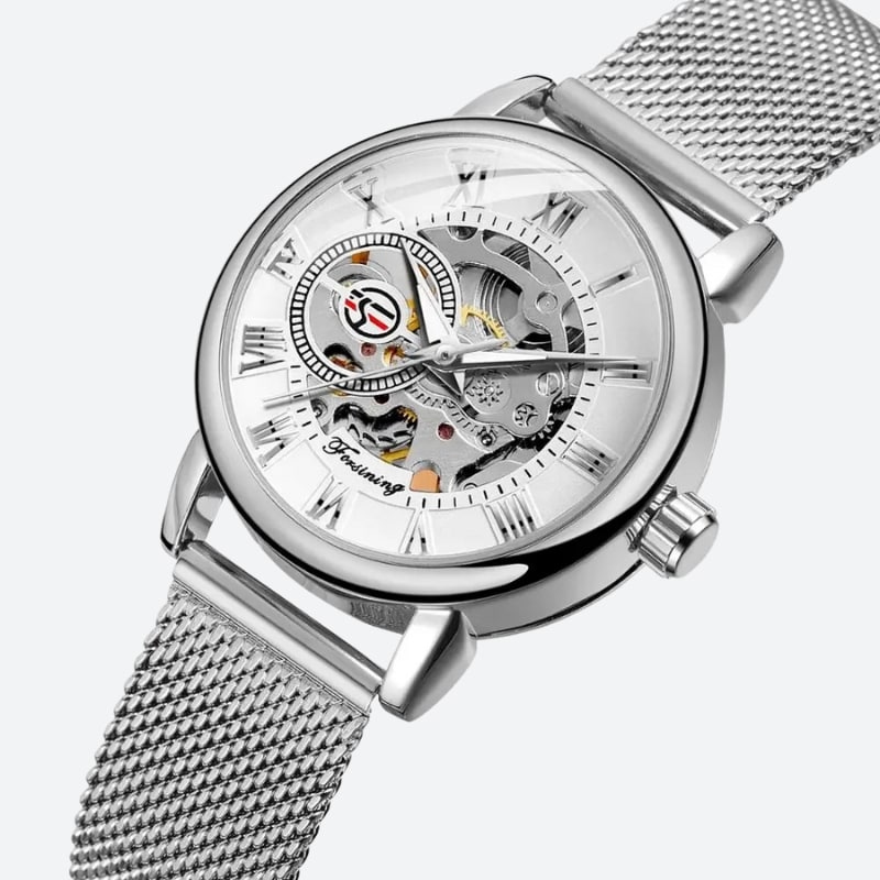 Women's Automatic Watch with Steel Mesh Bracelet & Openwork Dial