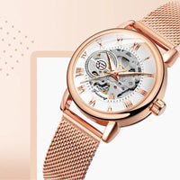 Women's Automatic Watch with Steel Mesh Bracelet & Openwork Dial